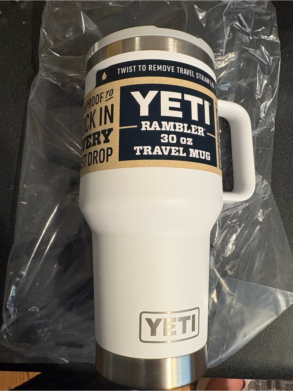 Yeti White Rambler 30 oz Travel Mug with Handle